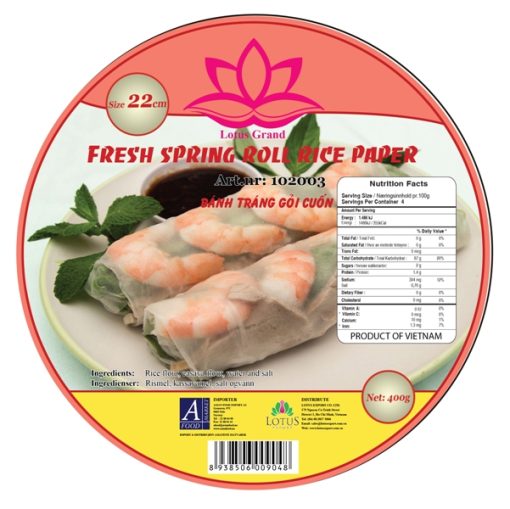 LOTUS GRAND FRESH SPRING ROLL RICE PAPER (ROUND) 18CM 400GR